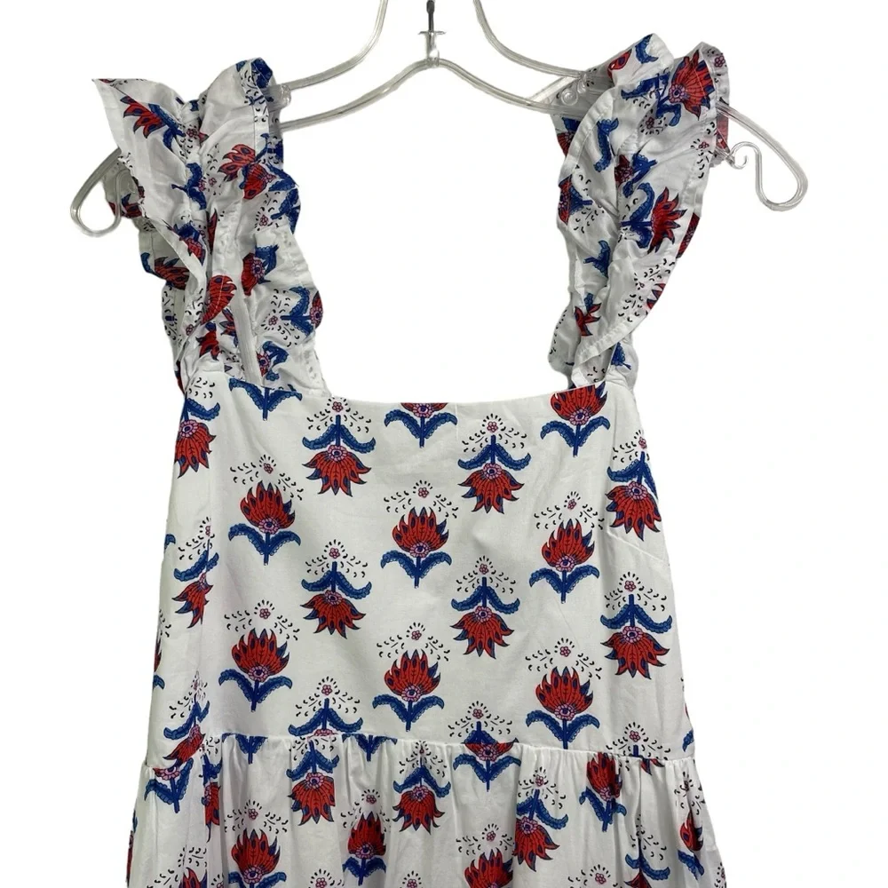 J. Crew White Midi Dress with Red & Blue Floral Print